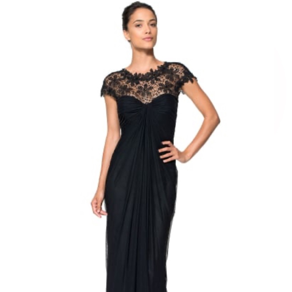 Tadashi Shoji Black Lace Illusion Prom Gown size small